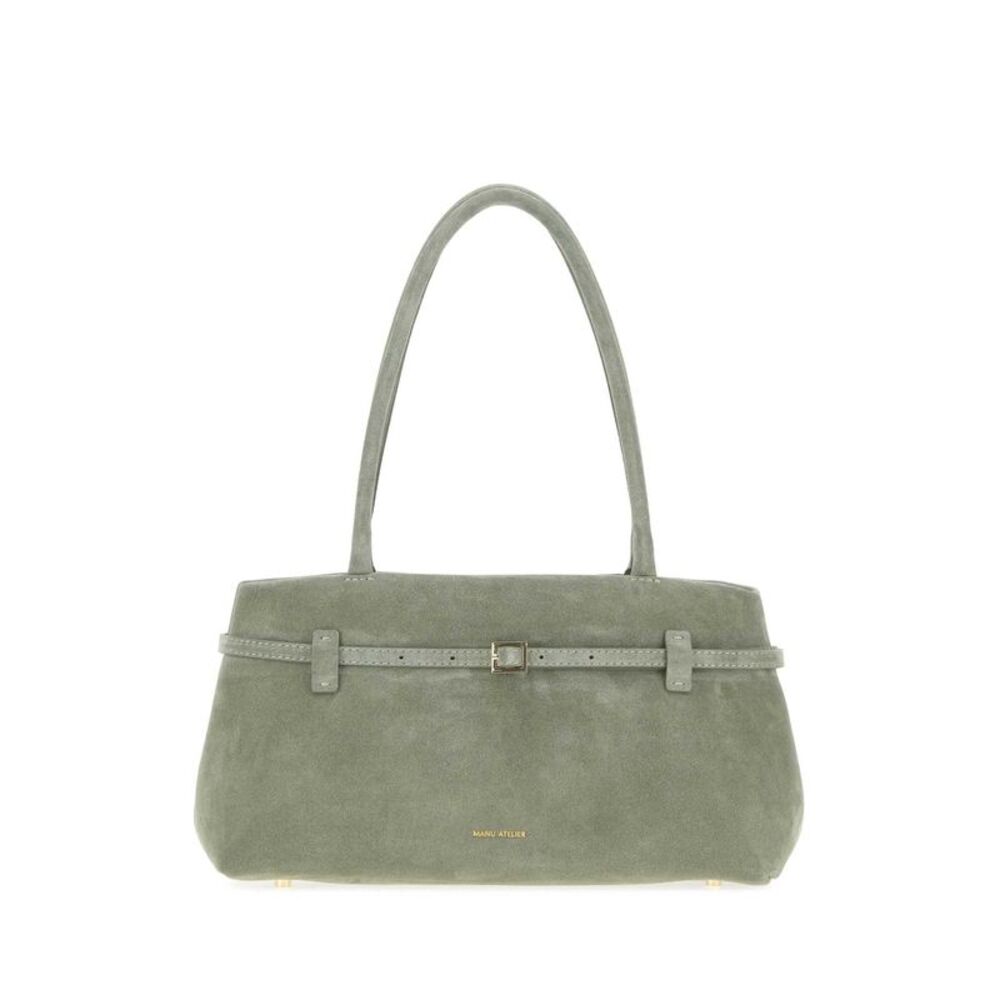 Manu Atelier Women Sage Green Suede  Le Cambon East West Shoulder Bag